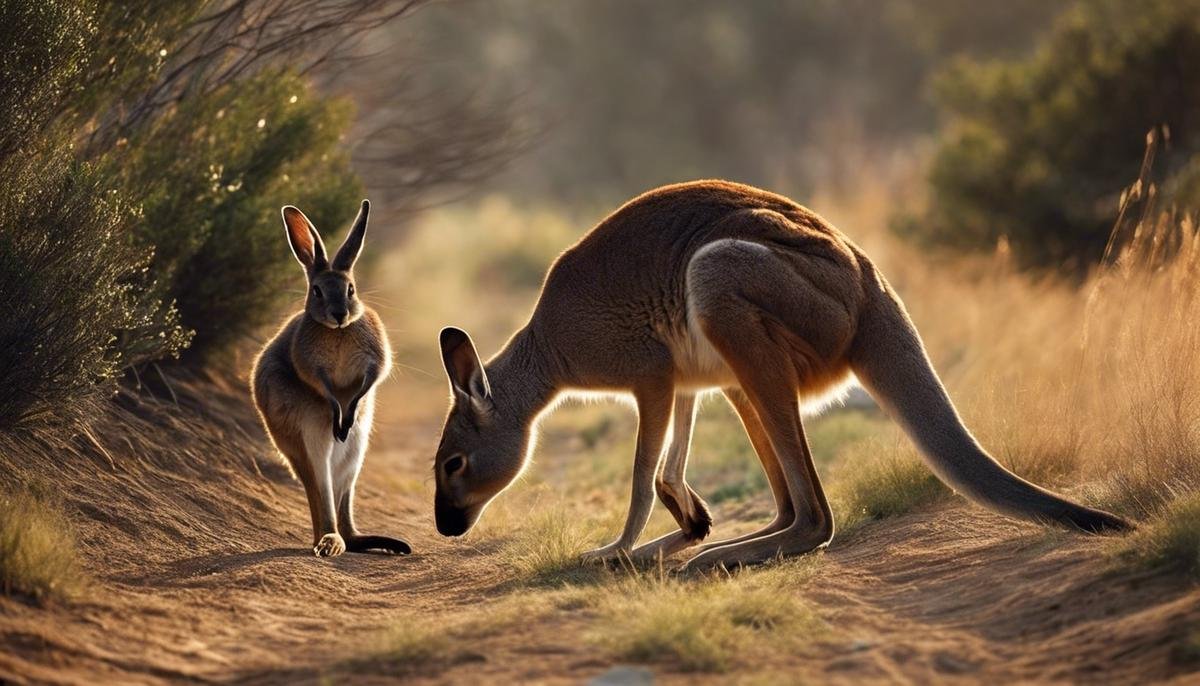 An image showing a kangaroo and a rabbit side by side